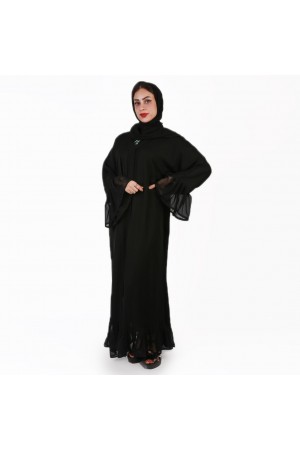 Abaya with sheer frill details and wide sleeves