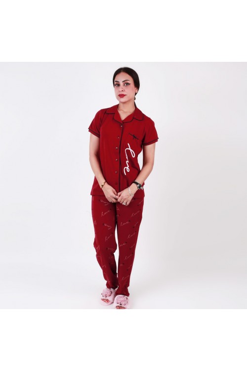 طقم بيجاما بنطلون مزخرف مع تيشيرت بياقة