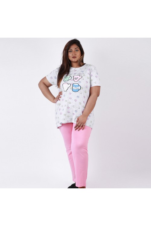 بيجاما بنطلون مع تيشيرت بأكمام قصيرة