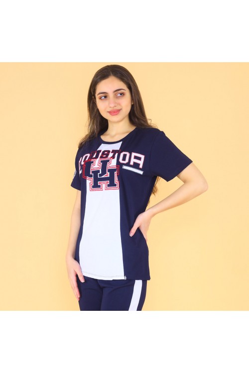 طقم بنطلون بخط عريض مع تيشيرت بأكمام قصيره