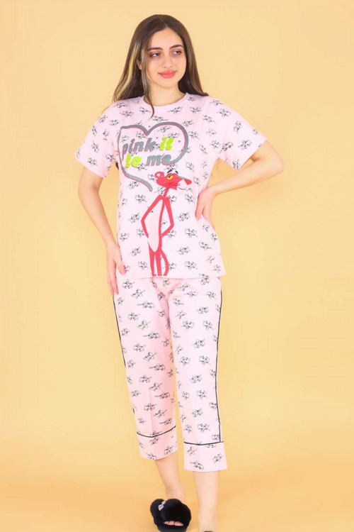 بجامه بنطلون بجيوب وتيشيرت بطبعات