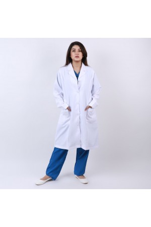 Medical jumpsuit with button closure and front pockets