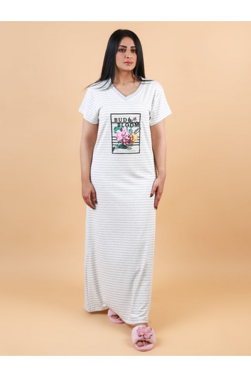 قميص مخطط طويل مزين بطبعات