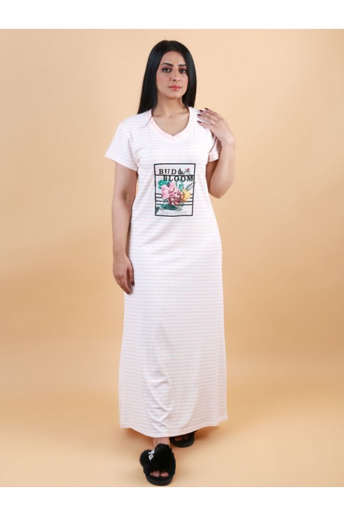 قميص مخطط طويل مزين بطبعات