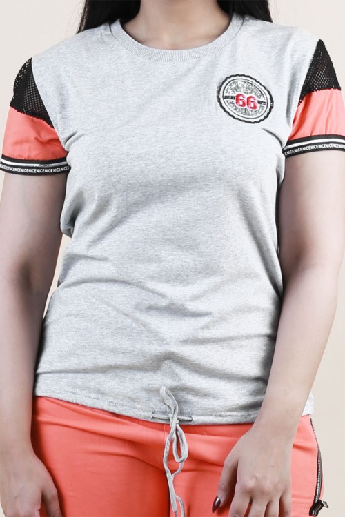 بنطلون بيجاما بفتحة جانبية مع تيشيرت بطبعات