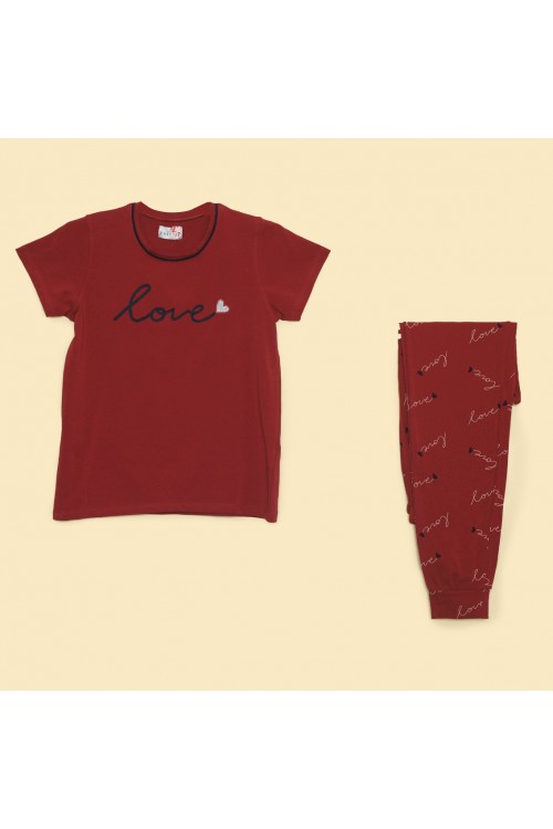 بنطلون طويل بطبعات مع تيشيرت بأكمام قصيرة