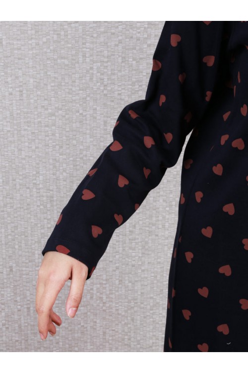 قميص طويل شتوي بطباعة قلب