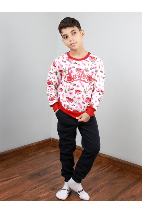 بيجاما بنطلون سادة مه تيشيرت بطبعات