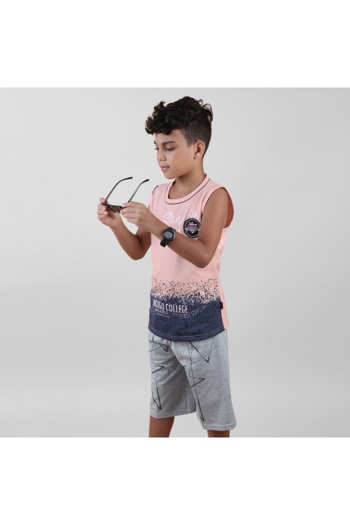 طقم  شورت مزخرف مع تيشيرت دون أكمام