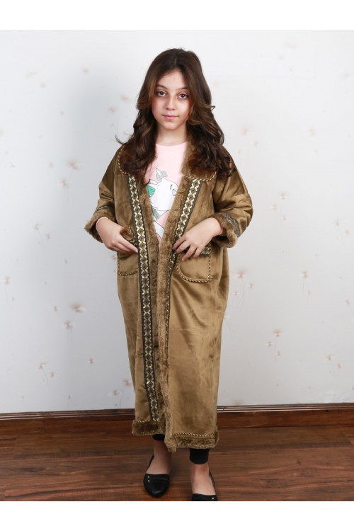 فروة بناتي مبطن مع جيوب أمامية