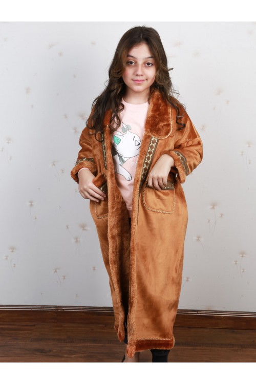 فروة بناتي مبطن مع جيوب أمامية