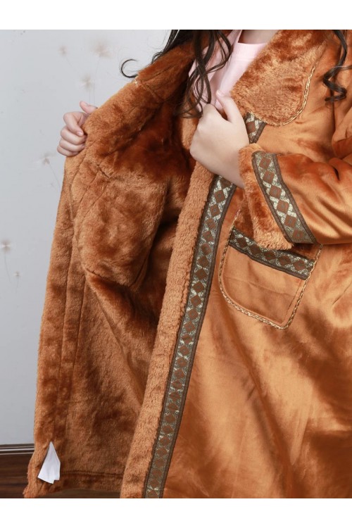 فروة بناتي مبطن مع جيوب أمامية