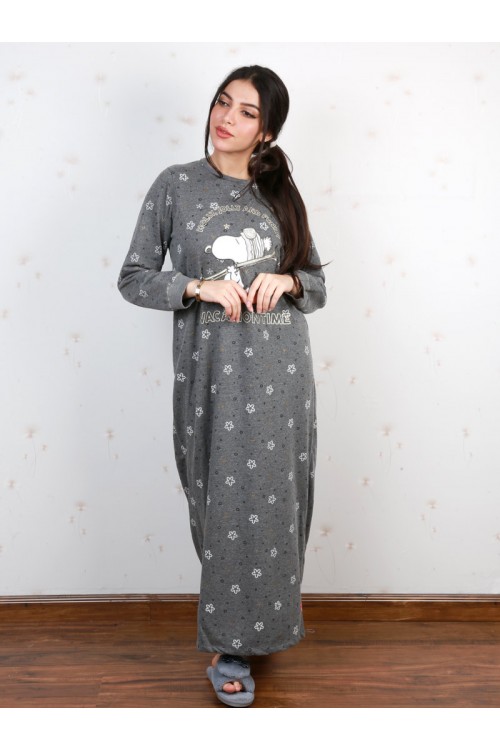 قميص شتوي طويل بياقة مستديرة بطبعات