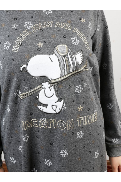 قميص شتوي طويل بياقة مستديرة بطبعات