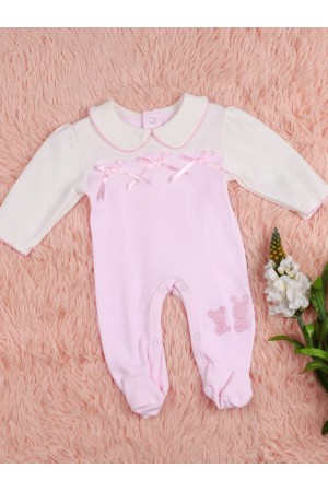 Baby jumpsuit with collar and bow detail