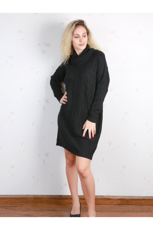 فستان قصير بارز الملمس بأكمام طويلة