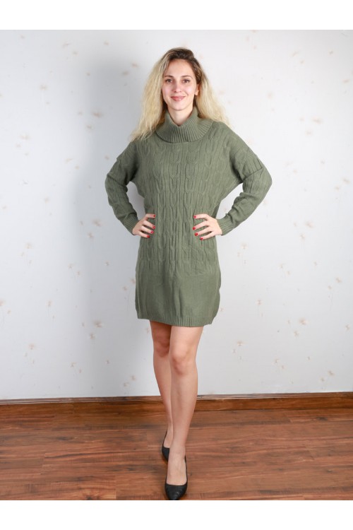 فستان قصير بارز الملمس بأكمام طويلة