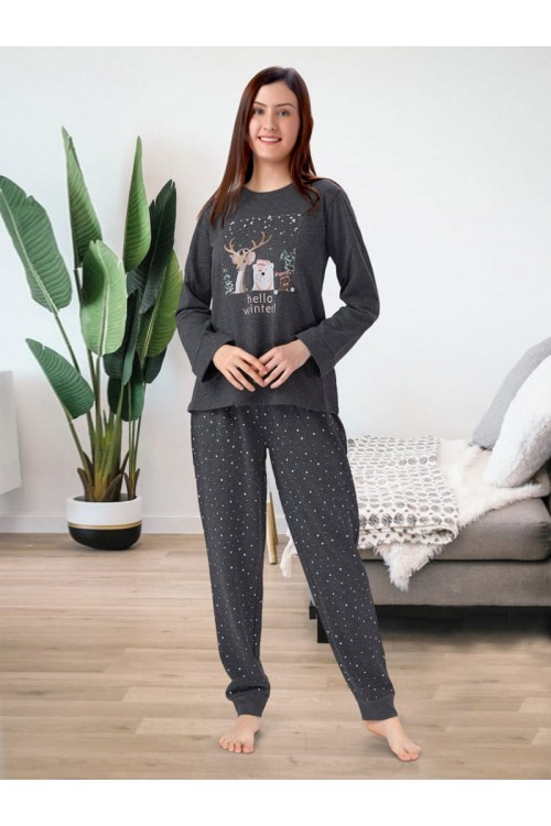 طقم بيجاما بنطلون طويل مع بلوفر بياقة ضيقة