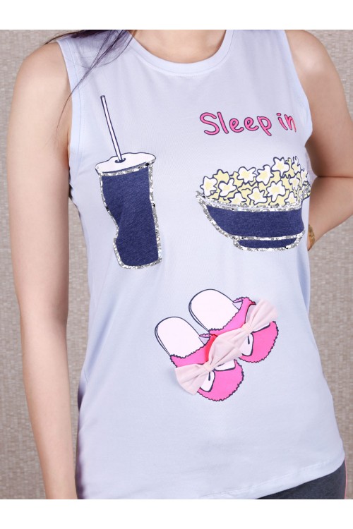 بيجاما برمودا تيشيرت مزين بطبعات