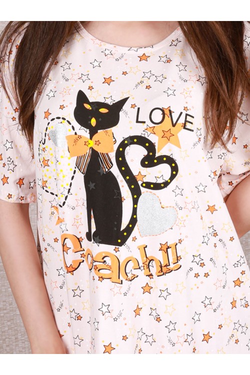 قميص طويل بطبعات نجوم و أكمام قصيرة