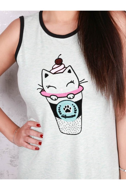 قميص قصير دون أكمام  مزين بطبعات