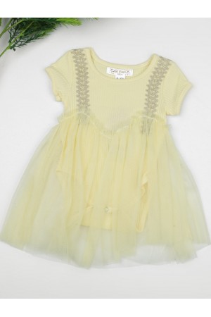 Baby dress with tulle detail and short sleeves