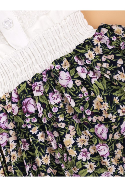 فستان بخصر مطاطي بتفاصيل دانتيل و طبعات زهور