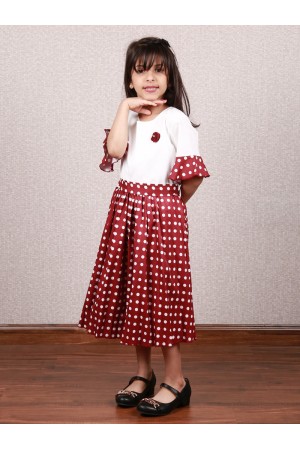 Polka Dot Dress With Midi Sleeves And Round Neck