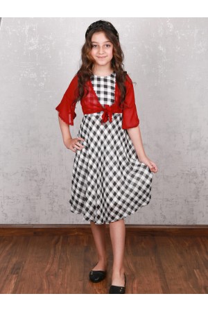 Checked dress with a short bow-tie jacket