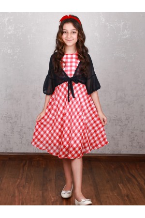 Checked dress with a short bow-tie jacket