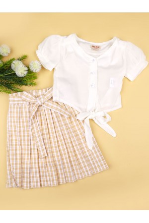 Tie front shirt and checkered skirt set