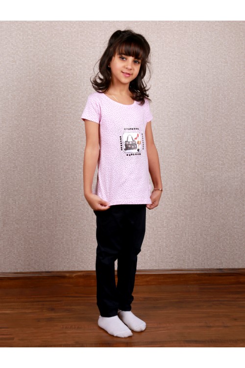 بيجاما بنطلون سادة مع تيشيرت  بطبعات