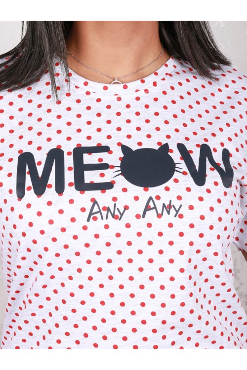 بيجاما بنطلون سادة مع تيشيرت منقط