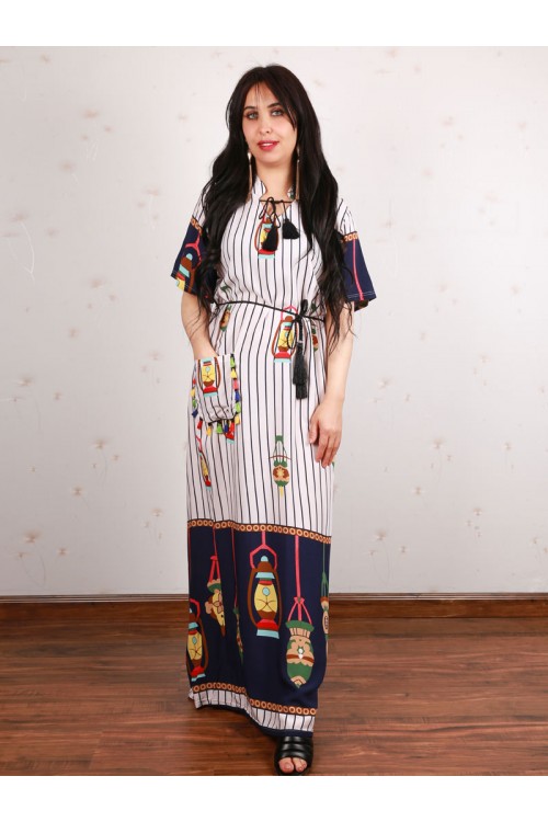 جلابية مع جيب مزخرف و حزام ربط