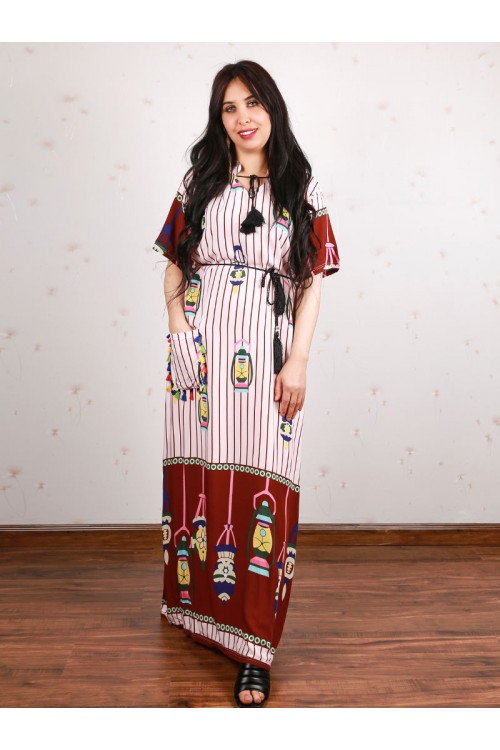 جلابية مع جيب مزخرف و حزام ربط