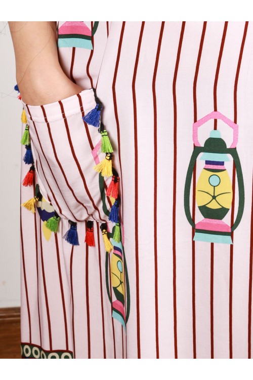 جلابية مع جيب مزخرف و حزام ربط