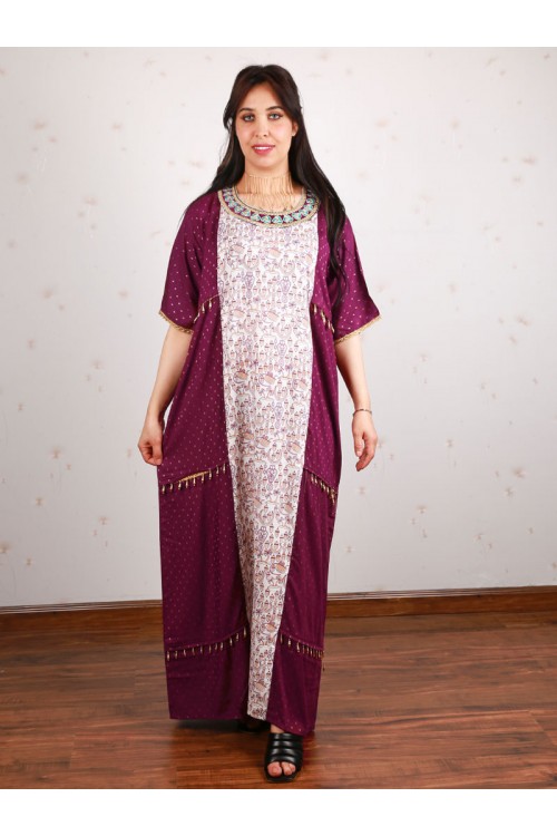 جلابيا بياقة مستديرة و طبعات