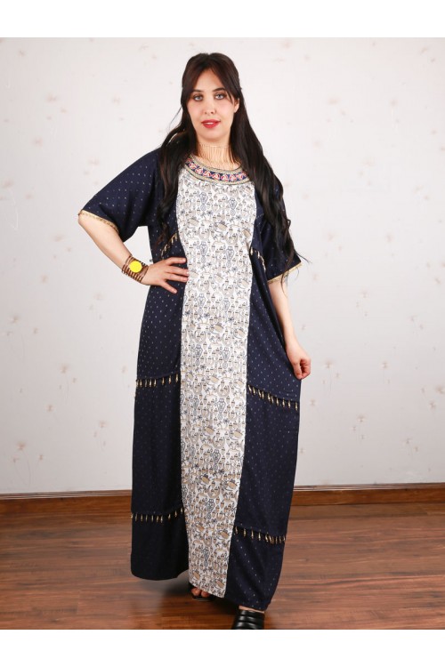 جلابيا بياقة مستديرة و طبعات