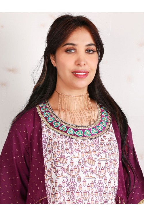 جلابيا بياقة مستديرة و طبعات