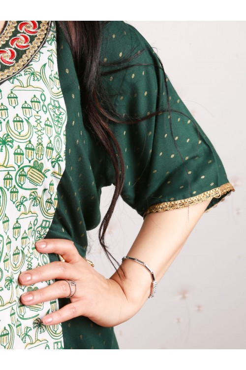 جلابيا بياقة مستديرة و طبعات