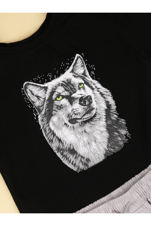 طقم شورت بخصر مطاطي مع تيشيرت بطبعات