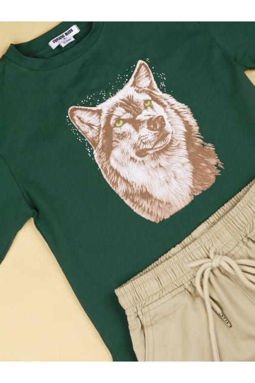 طقم شورت بخصر مطاطي مع تيشيرت بطبعات