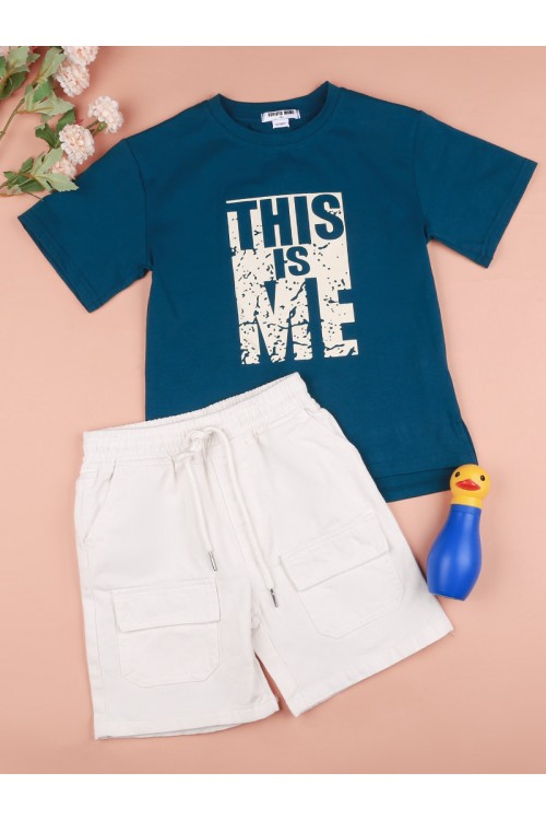 طقم شورت سادة مع تيشيرت بطبعات كتابة