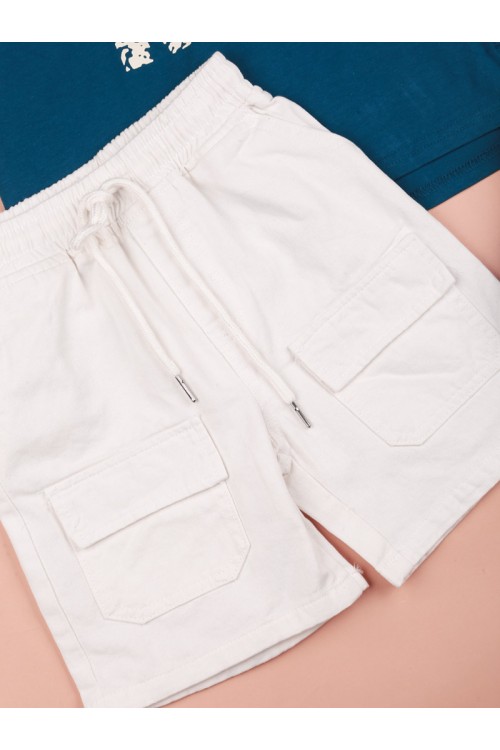 طقم شورت سادة مع تيشيرت بطبعات كتابة