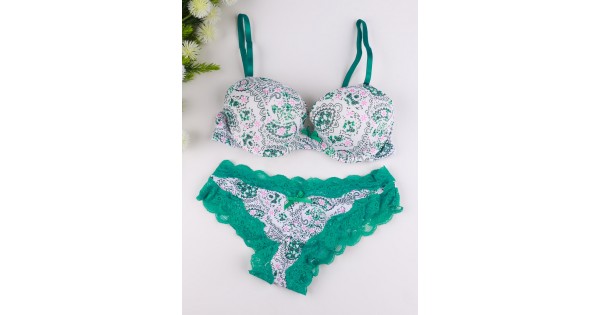 Decorated printed bra with lace