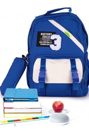 Printed school bag with pencil case