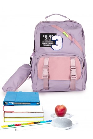 Printed school bag with pencil case (medium size)