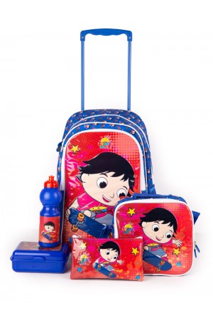 School Backpack with Wheels and Zipper Closure - 5 Pieces
