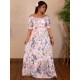 فستان طويل بتفاصيل مطاط مزين بطبعات زهور