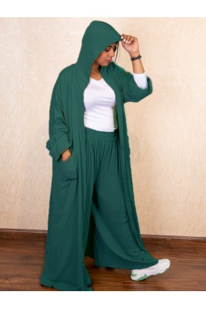 Abaya with a hood with pleated pants and an elasticated waist